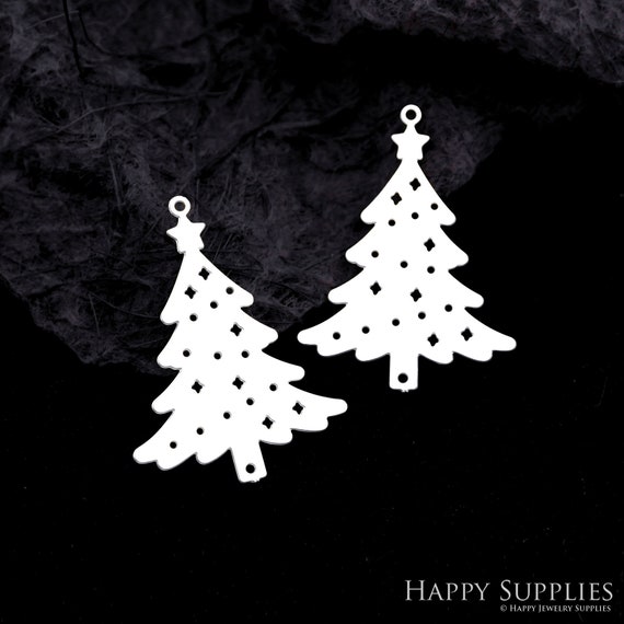 Christmas Tree Stainless Steel Charm, Tree Charms, Christmas Stainless Steel Jewelry Findings, Fit For DIY Necklace, Tree Earrings (SSD2114)