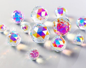 Circle ball for Suncatcher Aura Small Crystal Round AB Aurora Borealis Prism Rainbow Maker Chandelier Crystal Glass, Sun Catchers (TR-105）