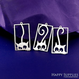 Stainless Steel Cat Charm, Cat Pendant, Cat Earring Charm, Earrings Findings, Necklaces, Animal Charms, Jewelry Supplies (SSD2645)