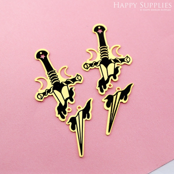 Brass Earring Charms, Engraved Charms, Sword Charms,Brass Jewelry Supplies, Earrings Charms, Necklace Pendants, Jewelry Supplies (ERD397)