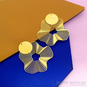 Water Ripple Raw Brass Charms, Geometric Pendants, Findings, Necklace Pendants, Geometric Earrings Charms,  Geometric Brass Charms (RD2536)