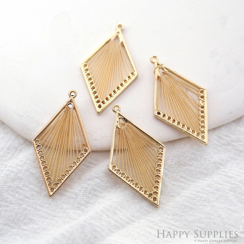 Earrings Charms, Diamond Charm decorated with Thread , Alloy Connector , Earrings Findings, Pendant, Jewelry Supplies (AHE30-D)