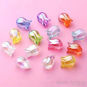 20 Stück Mini Blumen Acryl Charms, Tulpen Ohrstecker, Tulpen Ohrringe mit Stecker, Ohrringzubehör, Schmuckzubehör (TR-300)