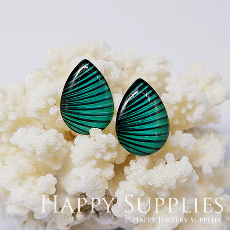 20/% off 4pcs Handmade Teardrop Photo Glass Cabochon 18x25mm Green Leaf Cabochon Resin Charm TD412
