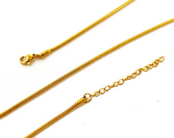 2pcs Round Snake Chain Valentine's Day Gift Necklaces Men Women-18k Gold Plated Stainless Steel-1mm 1.5mm 2.0mm-Minimalist Jewelry (W106)