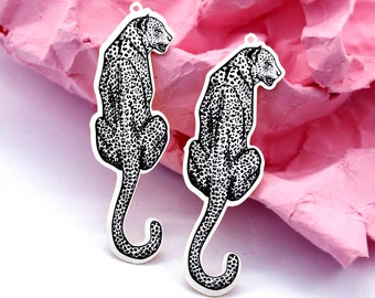 Colgantes para pendientes de acero inoxidable, colgantes grabados, colgantes de leopardo, suministros para joyería, colgantes de leopardo para pendientes, colgantes para collares (ESD308)