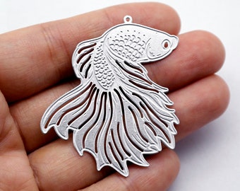 Fish Etched Stainless Steel Charms, Corroded Fish Steel Charms, Stainless Steel Jewelry Supplies, DIY Necklace, Earrings Findings (SSB893)