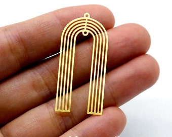 Raw Brass Charms, U shape Pendants, Brass Findings, Necklace Pendants, Earrings, Jewelry Supplies, n geometry Brass Charms (RD1562)