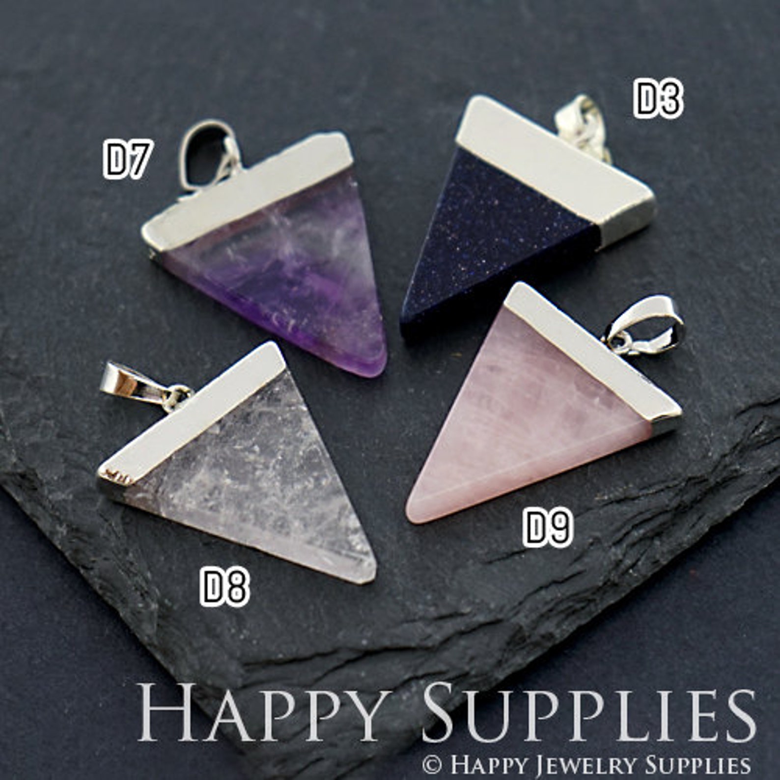2pcs Silver Brass Triangle Gemstone Pendants for Necklace Etsy