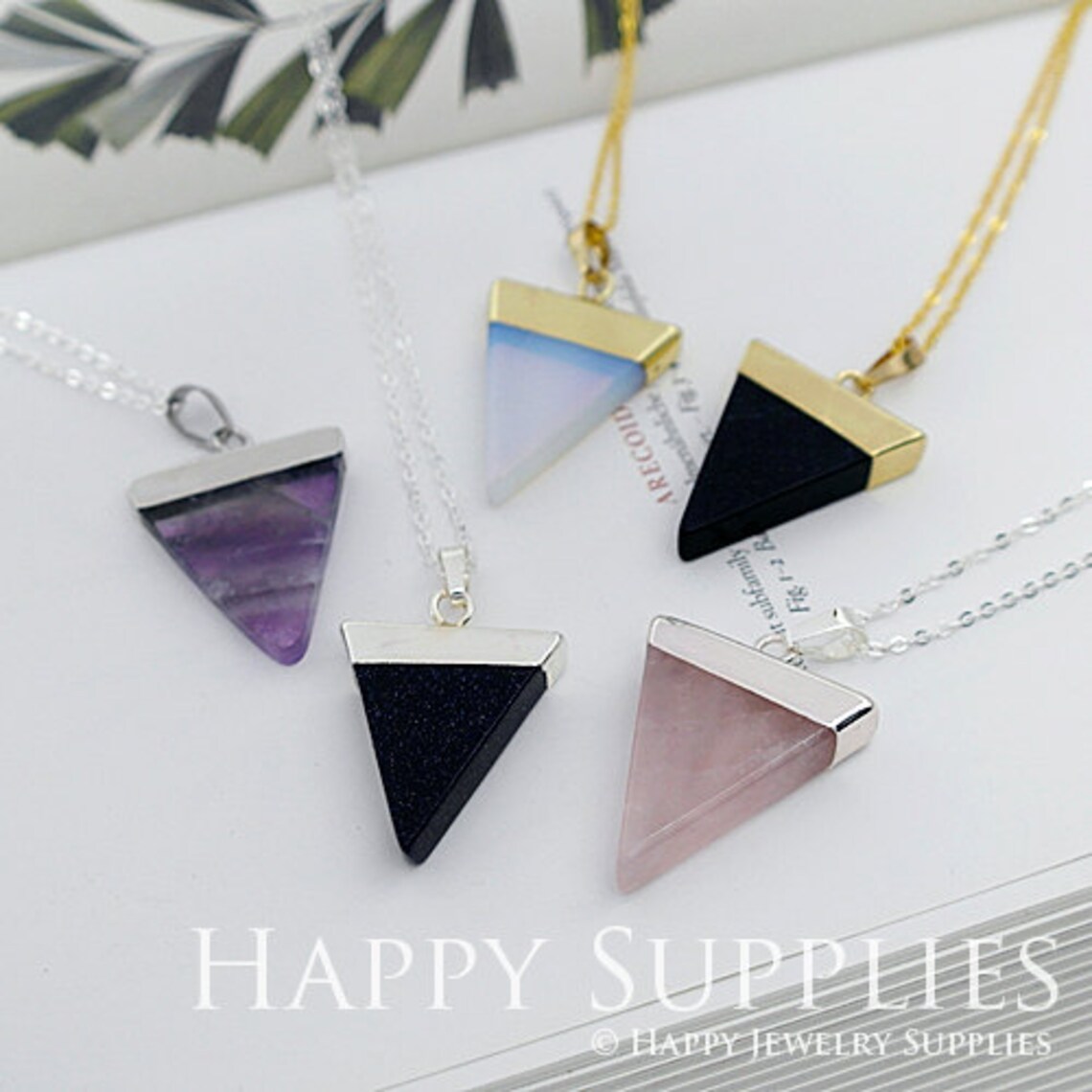 2pcs Silver Brass Triangle Gemstone Pendants for Necklace Etsy