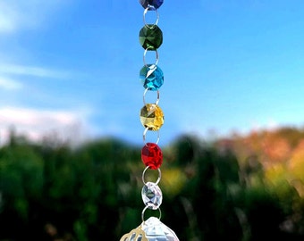 Crystal Sun catcher, Wind Chime, Rainbow Maker Boho Home Decor, Hanging Window Prism, Garden Charm Decor, Witchy Room Decor (TR-107)