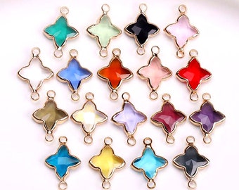 50pcs Four-Leaf Clover Shape Zircon Connector Charm,Glass Bracelet Earring Charms,Crystal Gemstone Earring Pendant Charm Wholesale(TR-168-B)