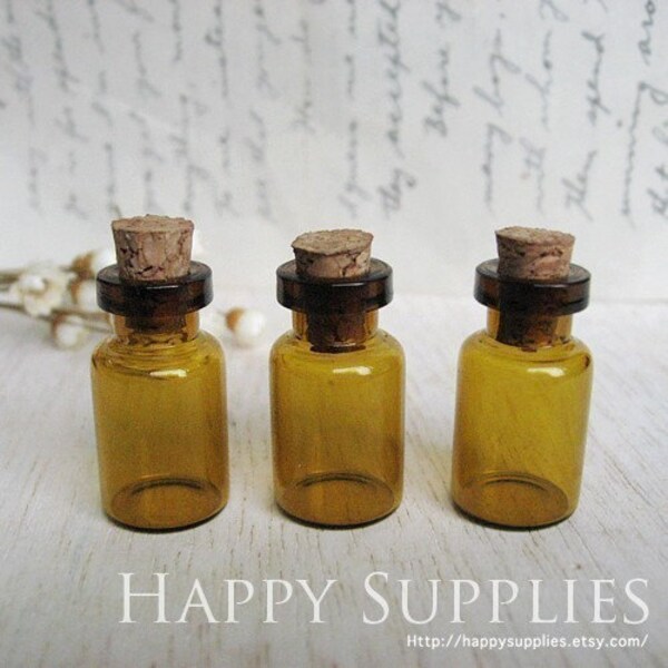 10 Small 24x13mm Clear Amber Glass Fillable Tiny Bottle Vials Charms / Pendants with 10 EYEHOOKS (S2406)