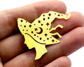 Brass Charms Witch Charms, Brass Findings, Raw Brass Pendants, Earrings Charms,  Brass Connectors, Making Jewelry Supplies (RD1468)