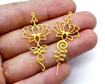 Rohe Messing Lotus Charms, Lotus Anhänger, Messing Zubehör, Halskette Anhänger, Ohrringe Charms, Schmuck Zubehör, Lotus Messing Charms (RD2530)