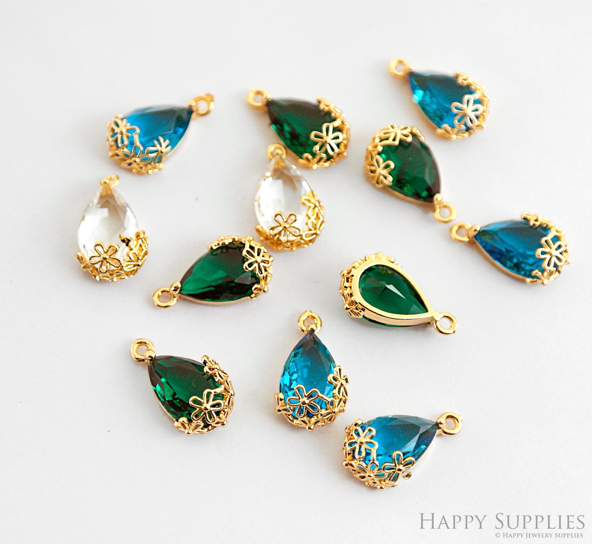 10pcs Drop Geometric Shape Zircon Connector Charm, Glass Bracelet Earring Charms, Crystal Gemstone Earring Pendant Charm Wholesale (TR-153)