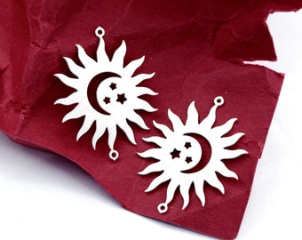 4pcs Stainless Steel Charms, Geometric Sun Pendants, Steel Findings, Necklace, Earrings,  Moon Steel Charms (SSD2357)