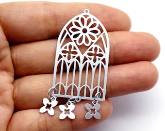 8pcs(1set) Church Etched Stainless Steel Charms,Corroded Skylight Charms, Jewelry Supplies, gothic windows Earrings Findings(SSB880)