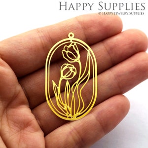 Brass Charms  Flower Charms, Brass Findings, Raw Brass Pendants, Earrings Charms,  Brass Connectors, Making Jewelry Supplies (RD1015)