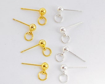 10pcs High Quality 4MM Ball Earring, Ball Ear Stud Earrings, Gold Ear Wire, Silver Round Ball Post ,Earring Attachment, Wholesale(ZE164)