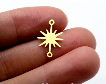 10pcs Raw Brass Star Charms, Star Geometry Necklace Charms Brass Findings, Star Geometry Earrings Connectors (RD1567)