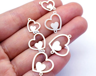 6 breloques en acier inoxydable, pendentifs coeur, joyeuse Saint-Valentin, résultats de boucles d'oreilles, pendentifs, fournitures pour bijoux, breloques coeur (SSD2572)