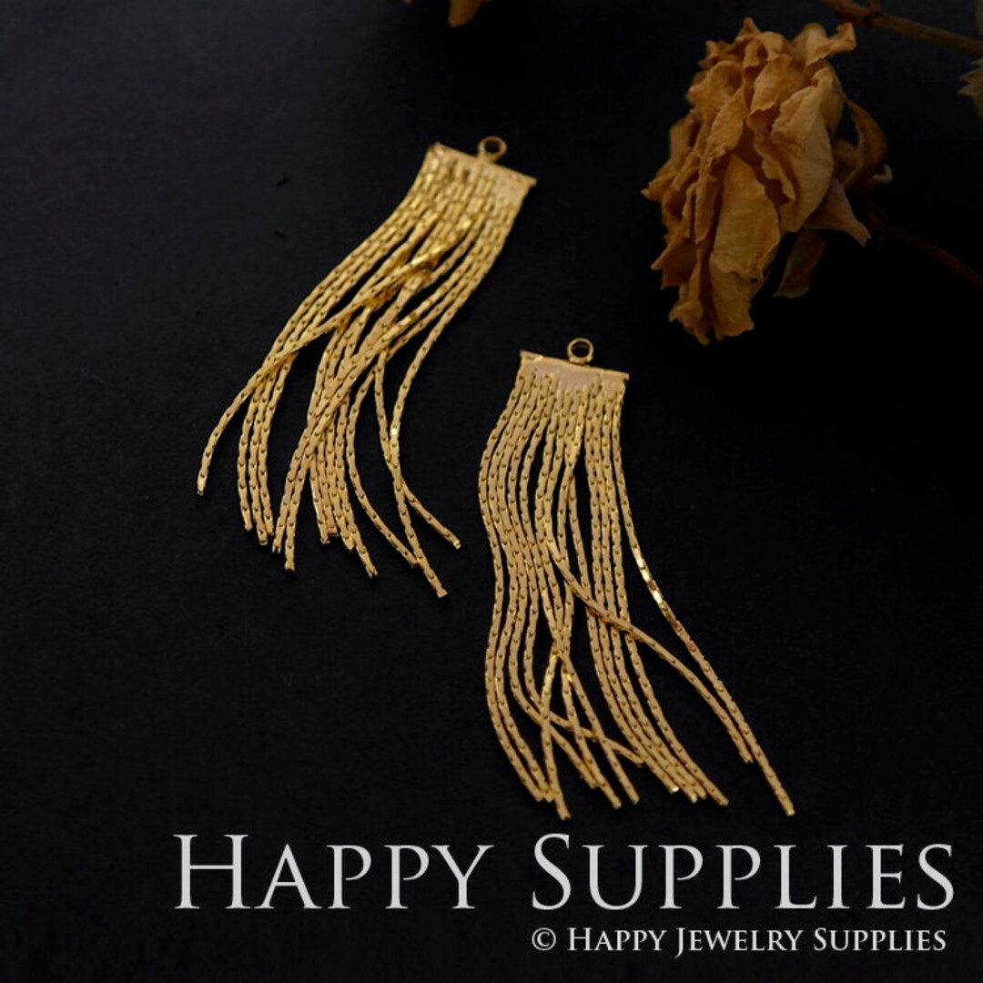 Tassel Charm 2pc Golden Chain Tassel Earrings Charm Golden Metal Tassel ...