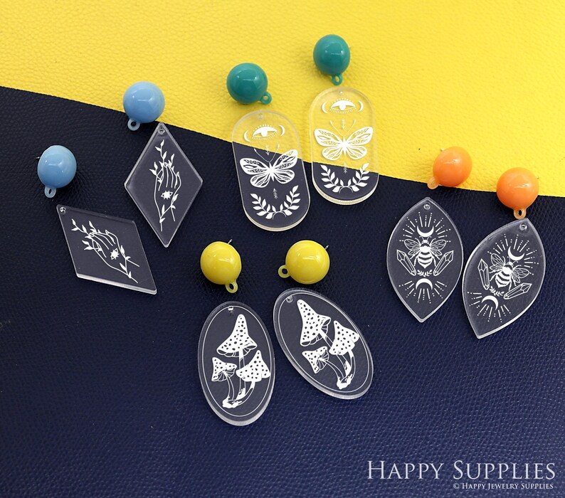 Oval Acrylic Earrings Charms Mushroom Earrings Charms Moon Etsy