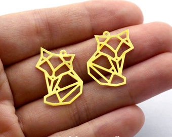 10 peças de pingentes de raposa em latão bruto / pingentes, colar de raposa DIY, broche de animal, brincos de raposa (RD214)
