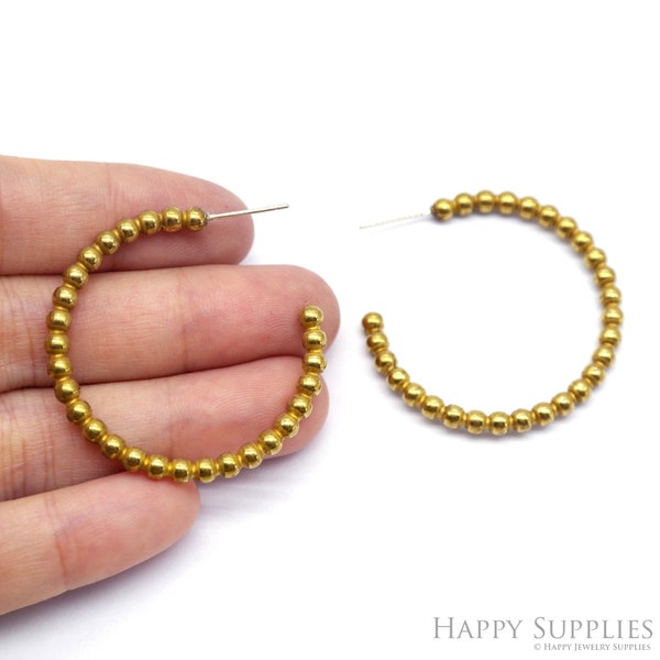 Brass C Beads Earring Stud - Raw Brass C Beads Earring Post - Open Hoop Stud - 316 Surgical Stainless Steel Stud - Bijoux Fournitures (NZG383)