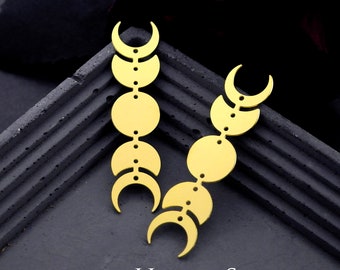 Brass Charms  Geometry Charms, Moon Brass Findings, Raw Brass Pendants, Earrings Charms, Brass Connectors, Making Jewelry Supplies (RD880)