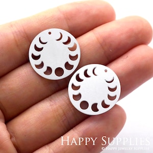 4pcs Moon Phases Stainless Steel Charms, Moon Phases Steel Charms Earrings, Jewelry Supplies, DIY Necklace (SSD575-small)