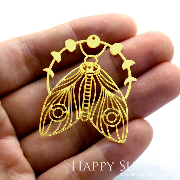 Raw Brass Charms, Geometric Moth Pendants, Brass Findings, Necklace Pendants, Earrings, Jewelry Supplies, Moth Brass Charms (RD1312)