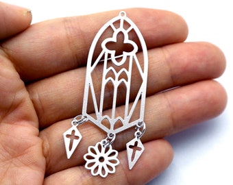 8pcs(1set) Church Etched Stainless Steel Charms,Corroded Skylight Charms, Jewelry Supplies, gothic windows Earrings Findings (SSB881)