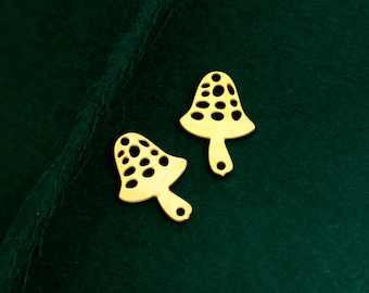 10pcs Raw Brass Charms, Mushroom Charms, Brass Findings, Necklace Charms, Mushroom Earrings Charms, Mushroom Brass Charms (RD2386)