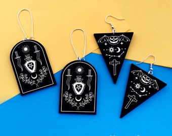 Orecchini A Goccia A Forma Di Falena E Farfalla In Acrilico Nero - Stile Punk, Leggeri, 6,5x5 Cm, Per Donne E Ragazze