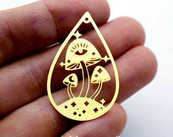 Raw Brass Charms, Mushroom Pendants, Brass Findings,Necklace Pendants, Drop Earrings Charms, Jewelry Supplies,Mushroom Brass Charm (RD1535)