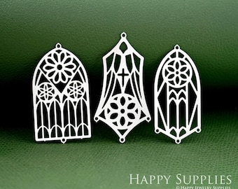 Gothic Cathedral Window Etched Stainless Steel Charms,Corroded Window Brass Charms,Jewelry Supplies,DIY Necklace,Earrings Findaings (SSB000)