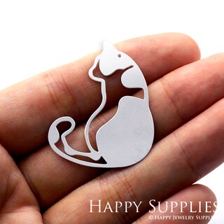 Collana Con Ciondolo Gatto In Acciaio Inox - Gioiello Geometrico Cavo Per Amanti Dei Felini, Regalo (Argento/Oro)