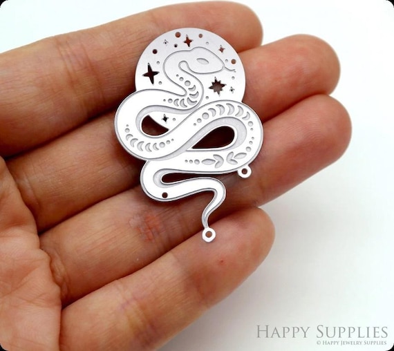 Snake Etched Stainless Steel Charms, Corroded Crescent Charms,  Snake Stainless Steel Jewelry Supplies, DIY Necklace, Earrings (SSB696-A)