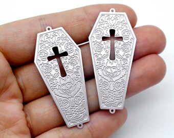 Coffin Etched Stainless Steel Charms, Coffin Corroded Charms, Stainless Steel Jewelry Supplies, DIY Necklace, Halloween Earrings (SSB712)