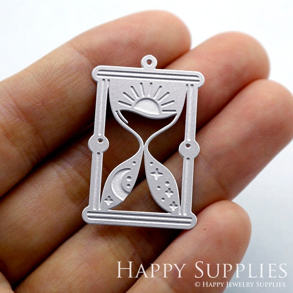 Hourglass Etched Stainless Steel Charms Corroded Moon Steel