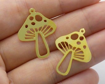 4pcs Raw Brass Charms, Mushroom Pendants, Brass Findings, Necklace, Earrings Charms, Mushroom Brass Charms (RD1061)