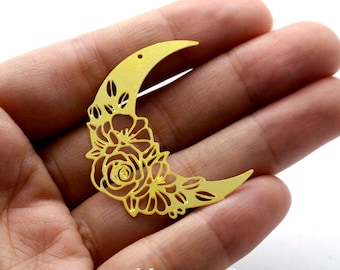 Raw Brass Charms, Moon Pendants, Brass Findings,Necklace Pendants, Flower Earrings Charms, Jewelry Supplies, geometry Brass Charms (RD1201)
