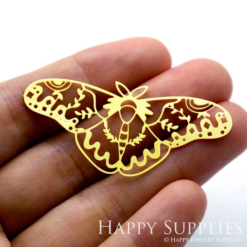 Raw Brass Charm,Moth Pendant,Brass Findings,Necklace Pendant,Earrings Charm,Jewelry Supply,Butterfly Brass CharmRD0003 image 2