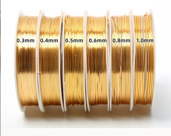 Gold Plated Copper Wire, Craft Wrapping Supplies, 0.3-1mm, 18/ 20/ 21/ 22/ 24/ 26/ 28 Gauge Soft Wire, 1 Full Coil (NZG435)