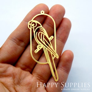 Brass Charms 2pcs Parrot Charms, Brass Findings, Raw Brass Pendants, Earrings Charms,  Brass Connectors, Making Jewelry Supplies (RD1632)