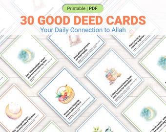 Ramadan Good Deed Cards - 30 Days of Generosity & Kindness | Printable Good Deeds Cards for Kids | Islamic Gift | Activity