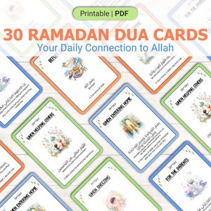 30 kart Ramadan Dua, karty do druku Ramadan Flashcards, Ramadan Mubarak, karty podarunkowe, karty modlitewne, islamskie Dua, karty przypomnienia Dua do druku PDF