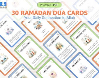 30 Ramadan Dua Cards, Printable Ramadan Flashcards, Ramadan Mubarak, Gift Cards, Prayer Cards, Islamic Dua, Dua Reminder Cards Printable PDF